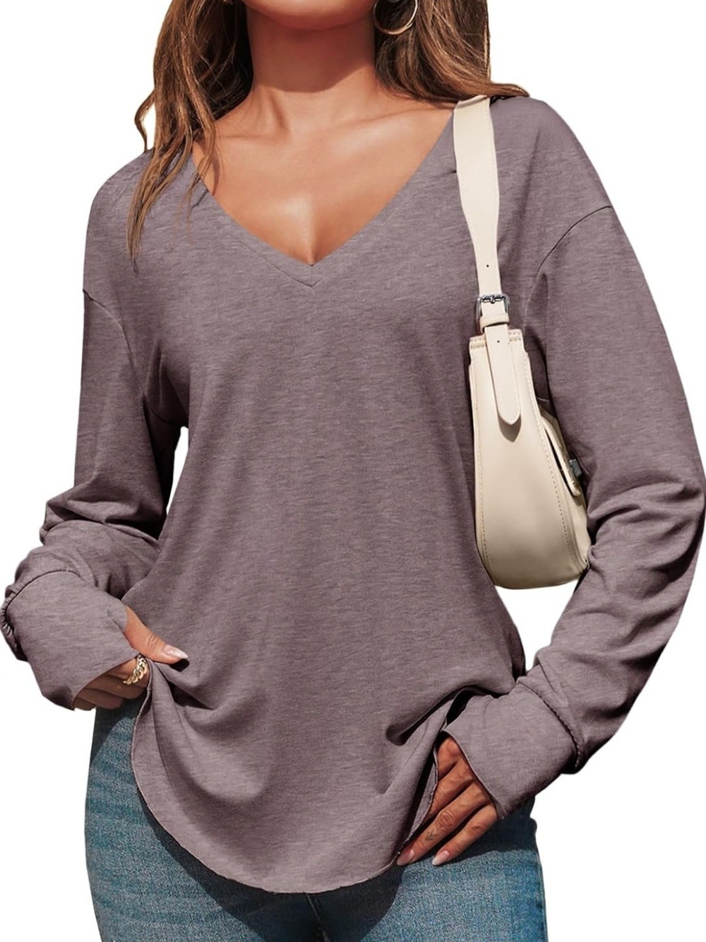 Amazon Women's Long Sleeve V-Neck Top in Mauve